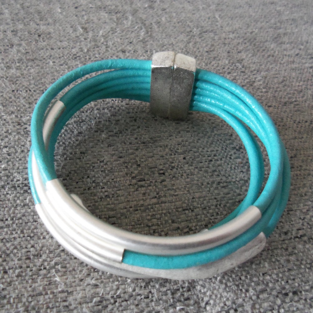 Handmade Silver and Teal Bracelet - Minor Flaws